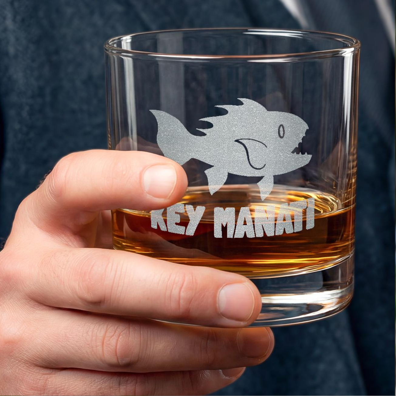 Key Manati Whiskey Glass, 10.5oz (Engraving)