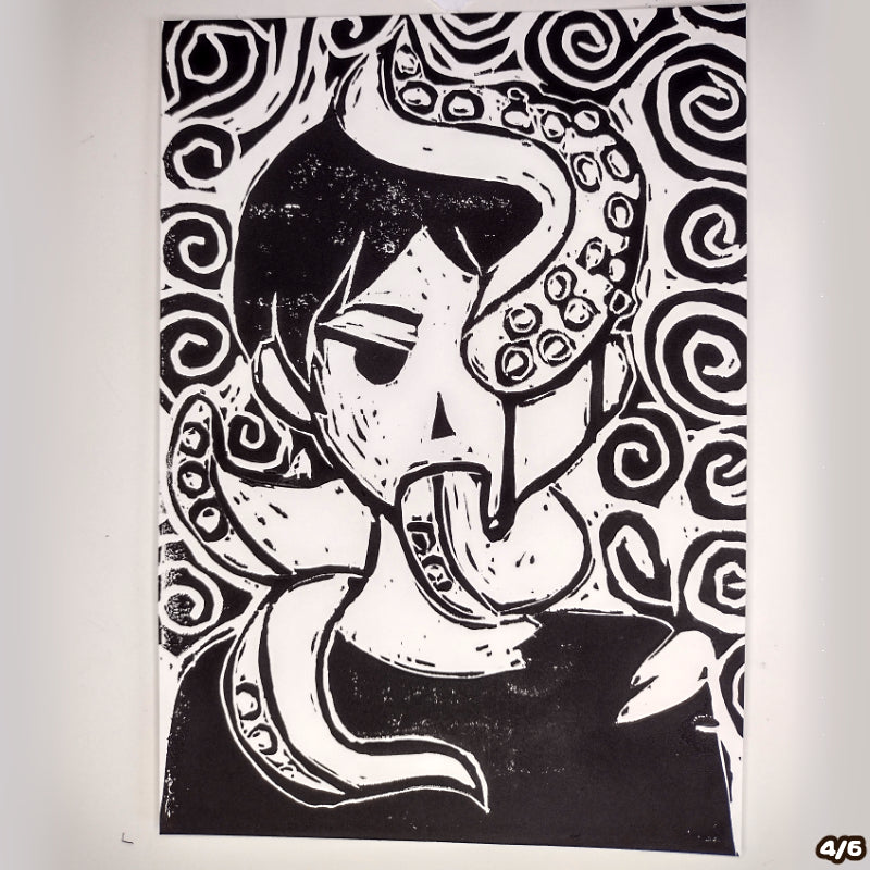 Tentacle Head - Linocut Print