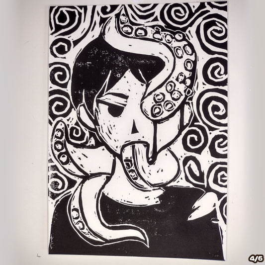 Tentacle Head - Linocut Print